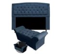 Ver imagem 1 de Kit Cabeceira Geovana e Calçadeira Veneza Solteiro 100cm Suede Renascer Decor:Azul Marinho