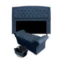 Ver imagem 1 de Kit Cabeceira Geovana e Calçadeira Veneza Solteiro 100cm Suede Renascer Decor:Azul Marinho