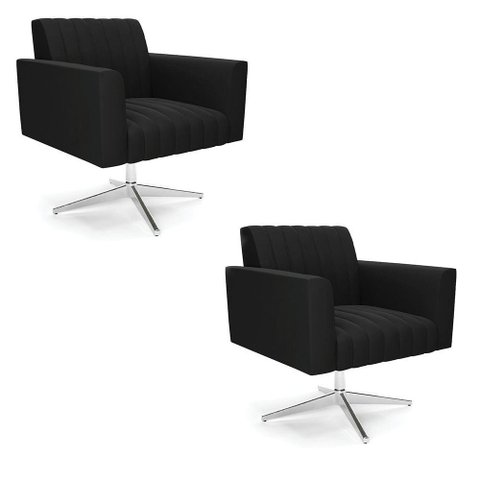 Kit 2 Poltronas Giratória Viena Gomada Suede Preto Base Cromada - D’Rossi