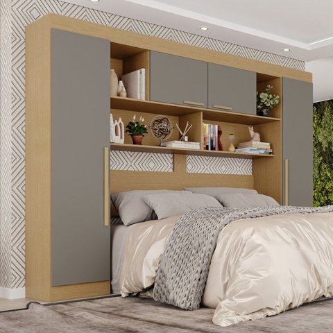 Guarda-Roupa Modulado 4 Portas Apolo Premium Cinza/Jequitibá/Granizo