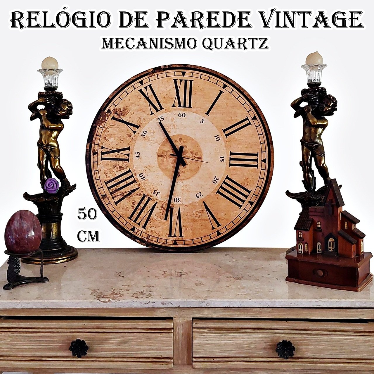 Relógio de Parede Grande 50cm Relógio Parede Antigo Vintage - 5