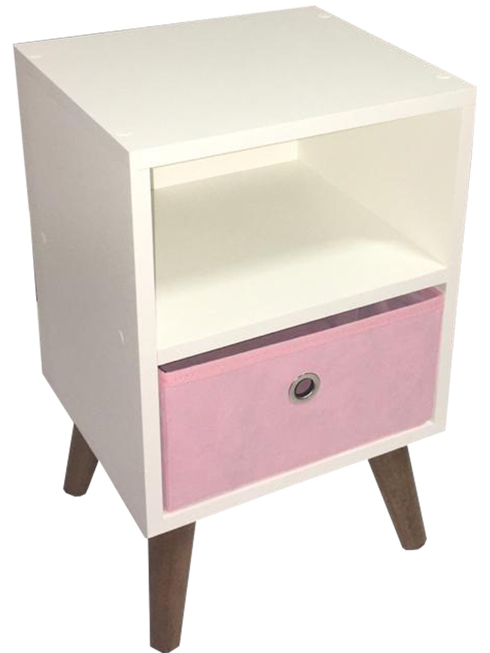 Mesa de Cabeceira pé palito COM 1 GAVETA MDF BRANCO GAVETEIRO RETRÔ - ORGANIBOX Cor:Rosa