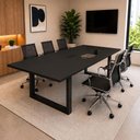 Ver imagem 1 de Mesa Reunião Industrial 1,80m x 90cm 100% MDF com Caixa de Tomadas Pés Metal F5 Office Cor:Preto