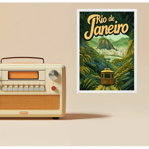 Quadro Rio de Janeiro - Cartaz Pão de Açucar 45x34cm:moldura Preta