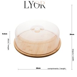Prato para Bolo de Bambu com Tampa em Plástico 28cm X 28cm X 9,5cm - Lyor - 5