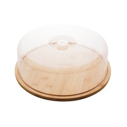 Prato para Bolo de Bambu com Tampa em Plástico 28cm X 28cm X 9,5cm - Lyor - 1