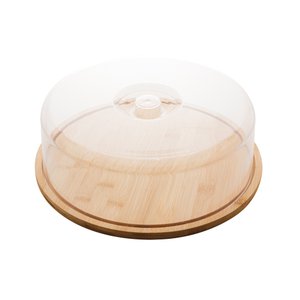 Prato para Bolo de Bambu com Tampa em Plástico 28cm X 28cm X 9,5cm - Lyor