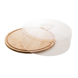 Prato para Bolo de Bambu com Tampa em Plástico 28cm X 28cm X 9,5cm - Lyor - 3