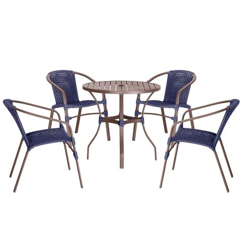 04 Cadeiras Floripa e Mesa Roma 80cm Marrom e Corda Nautica Trama Original