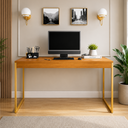 Ver imagem 1 de Mesa para Escritório com Estrutura Metálica Diretor 1,50 cm - Freijó/Dourado