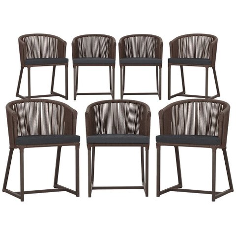 7 Cadeiras de Jantar Área Noronha em Alumínio com Pintura Marrom Corda Náutica Estofado 11 Trama Ori