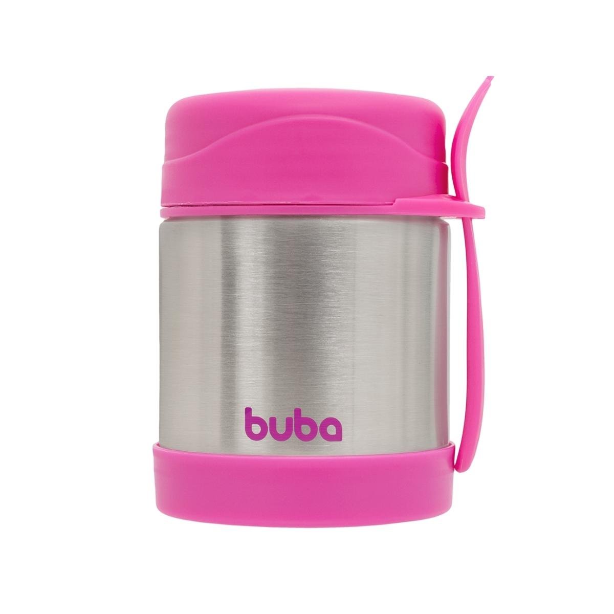 Pote Térmico De Aço Inox Liso 360ml Comida Papinha Bebê Com Talher +6m Buba - Rosa