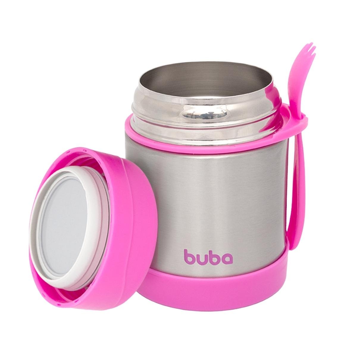 Pote Térmico De Aço Inox Liso 360ml Comida Papinha Bebê Com Talher +6m Buba - Rosa - 2