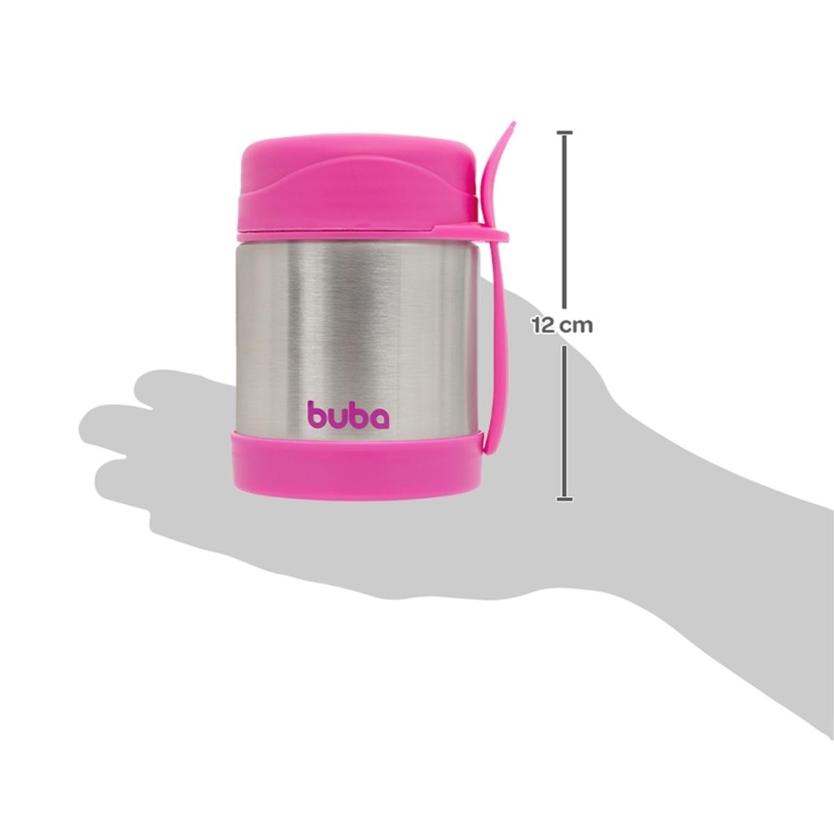 Pote Térmico De Aço Inox Liso 360ml Comida Papinha Bebê Com Talher +6m Buba - Rosa - 4