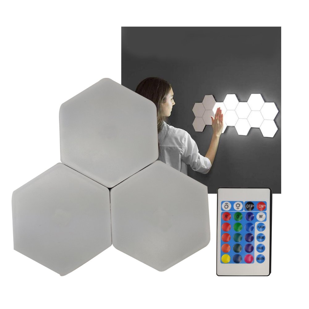 Luminária Hexagonal LED Controle Remoto Rgb 3 Unidades Colorido Decoraçao Casa Quartos