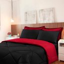 Ver imagem 4 de Kit 6 pças Jogo de Cama Afável Microfibra Casa Dona Original Preto e Vermelho