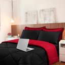 Ver imagem 1 de Kit 6 pças Jogo de Cama Afável Microfibra Casa Dona Original Preto e Vermelho