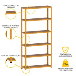 ESTANTE DE AÇO 195X92X40 6 PRAT. C/ REFORÇO PANDIN - LARANJA EP-6BR-VU-195 - 3