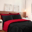 Ver imagem 4 de Kit 6 Pçs Cobre Leito com fronha e lençol Casa Dona Exclusivo Preto e Vermelho
