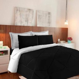 Kit 6 Pças Jogo de Cama Afável Microfibra Casa Dona Original Preto e Branco - 4