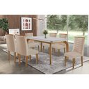 Ver imagem 1 de Conjunto: Mesa Sala Jantar Londrina c/ Tampo Madeirado c/ Vidro Canto Curvo 180x90cm e 6 Cadeiras