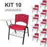 KIT 10 Cadeiras Universitárias com Prancheta e Porta Livros - Cor Vermelho - REAPLAST - 32028 - 1
