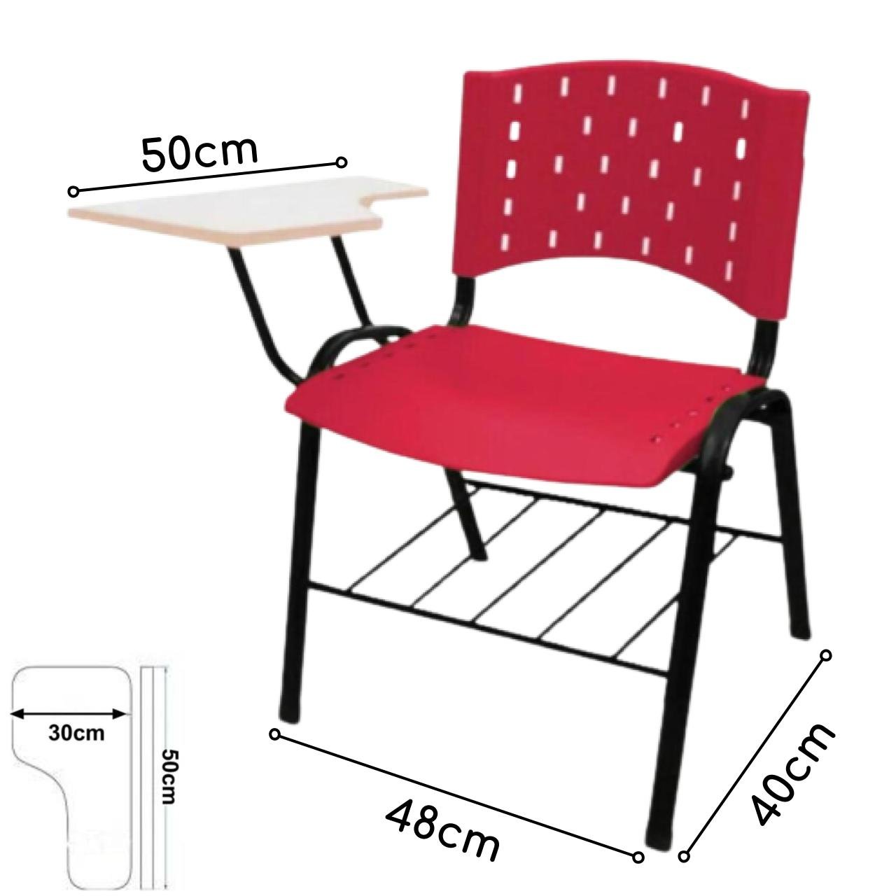 KIT 10 Cadeiras Universitárias com Prancheta e Porta Livros - Cor Vermelho - REAPLAST - 32028 - 2