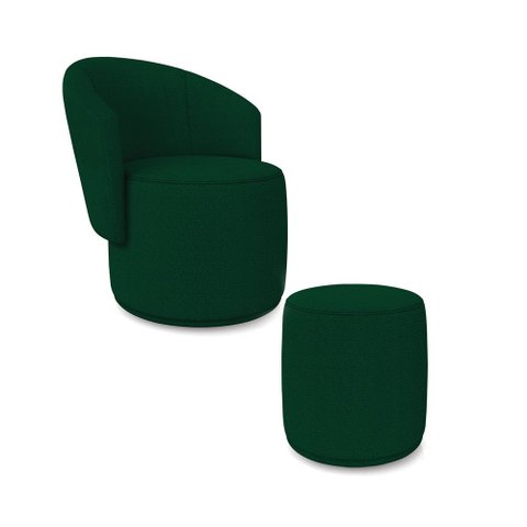Poltrona e Puff Redondo Orgânico para Sala Malu Bouclê Verde M11 - D’Rossi