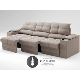 Sofá com Porta Copos e Carregador USB Retrátil e Reclinável Ringo 2,30m Velosuede Bege - NETSOFAS - 5