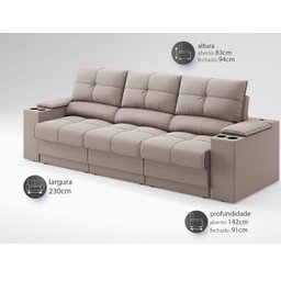 Sofá com Porta Copos e Carregador USB Retrátil e Reclinável Ringo 2,30m Velosuede Bege - NETSOFAS - 2