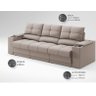 Sofá com Porta Copos e Carregador USB Retrátil e Reclinável Ringo 2,30m Velosuede Bege - NETSOFAS - 2