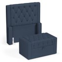 Ver imagem 2 de Cabeceira e Calçadeira Báu Solteiro Atena 90cm Capitonê Linho Azul - Abmaza