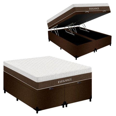 Cama Box com Baú Queen Elegance Pillow Top Molas Ensacadas Suede Branco Royal