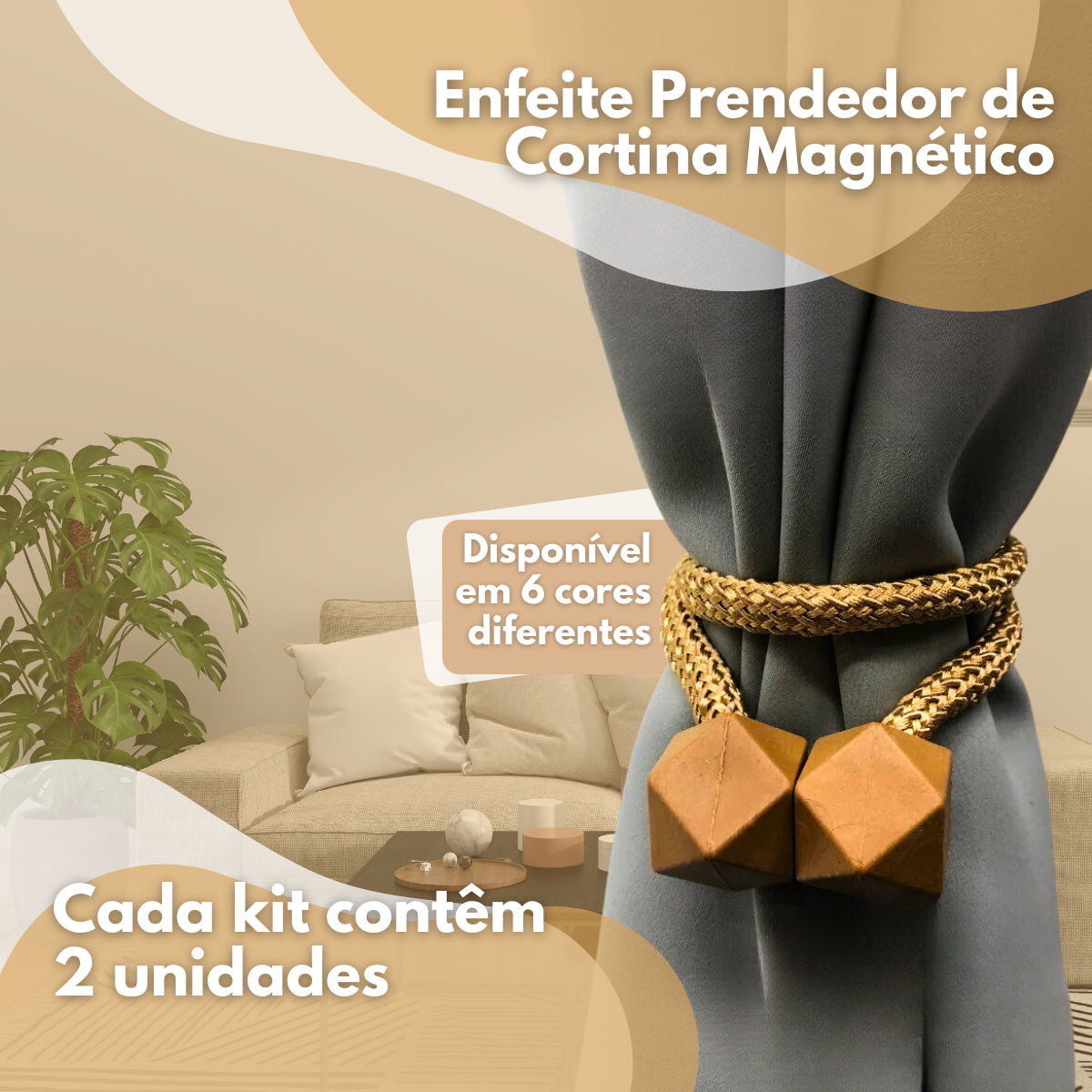 Kit com 2 Prendedor de Cortina Magnético Abraçadeira Imã - Branco - 4