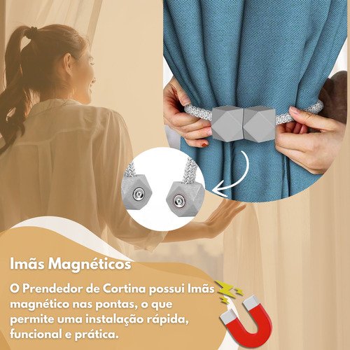 Kit com 2 Prendedor de Cortina Magnético Abraçadeira Imã - Branco - 3