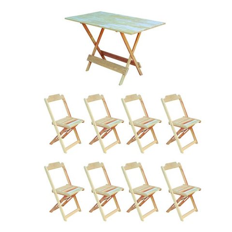 Conjunto Mesa de Madeira Dobrável 1,20x70 sem Pintura/crua 8 Cadeiras