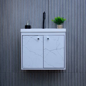 Kit Armário para Banheiro 50cm Mdf com Cuba + Espelheira - Bergamo Branco