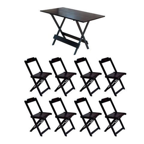 Conjunto Mesa de Madeira Dobrável 1,20x70 Tabaco 8 Cadeiras
