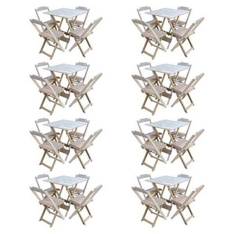 Kit 8 Jogos de Mesa com 4 Cadeiras de Madeira Dobravel 70x70 Ideal para Bar e Restaurante - sem Pint