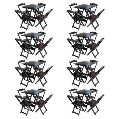 Kit 8 Jogos de Mesa com 4 Cadeiras de Madeira Dobravel 70x70 Ideal para Bar e Restaurante - Tabaco