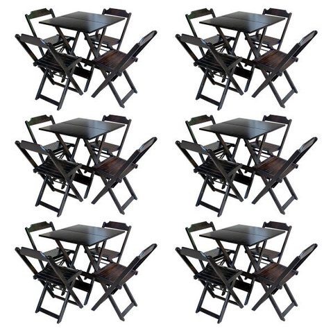 Kit 6 Jogos de Mesa com 4 Cadeiras de Madeira Dobrável 70x70 Ideal para Bar e Restaurante - Tabaco