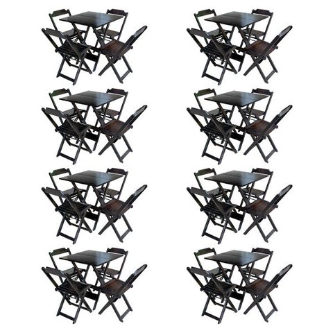 Kit 8 Conjuntos de Mesa com 4 Cadeiras de Madeira Dobrável 70x70 Tabaco
