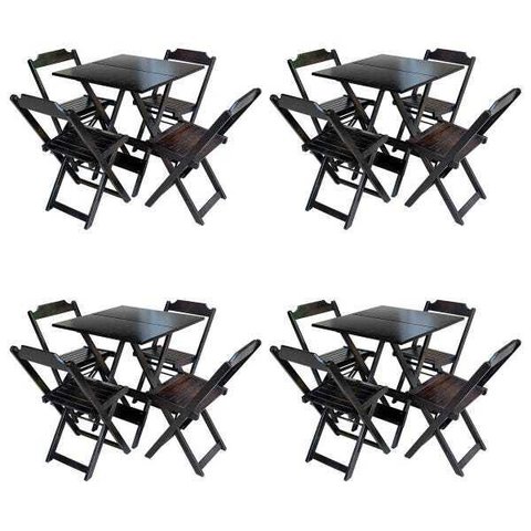 Kit 4 Jogos de Mesa com 4 Cadeiras de Madeira Dobrável 70x70 Ideal para Bar e Restaurante - Tabaco