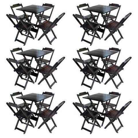 Kit 6 Conjuntos de Mesa com 4 Cadeiras de Madeira Dobrável 70x70 Tabaco