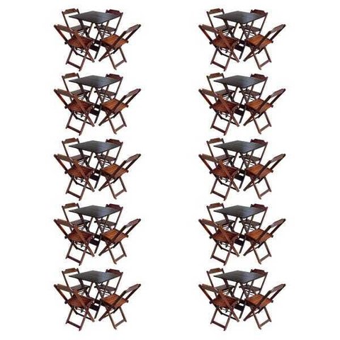 Kit 10 Jogos de Mesa com 4 Cadeiras de Madeira Dobravel 70x70 Ideal para Bar e Restaurante - Imbuia