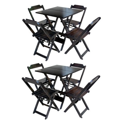 Kit 2 Conjuntos de Mesa com 4 Cadeiras de Madeira Dobrável 70x70 Tabaco