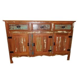 Balcão Buffet Arcaz de Madeira Maciça de Demolição com 3 Portas e 3 Gavetas com Pátina:largura 170cm