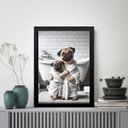 Ver imagem 1 de Quadro para Banheiro Pugs - Pai e Filho 33x24cm - com Vidro:moldura Preta