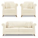 Ver imagem 1 de Kit 2 Poltronas e Sofá Living 2 Lugares 1,60m Vênus Linho Pés Castanho - Pallazio Cinza