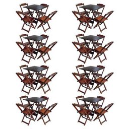 Kit 8 Jogos de Mesa com 4 Cadeiras de Madeira Dobrável 70x70 Ideal para Bar e Restaurante - Imbuia - 1